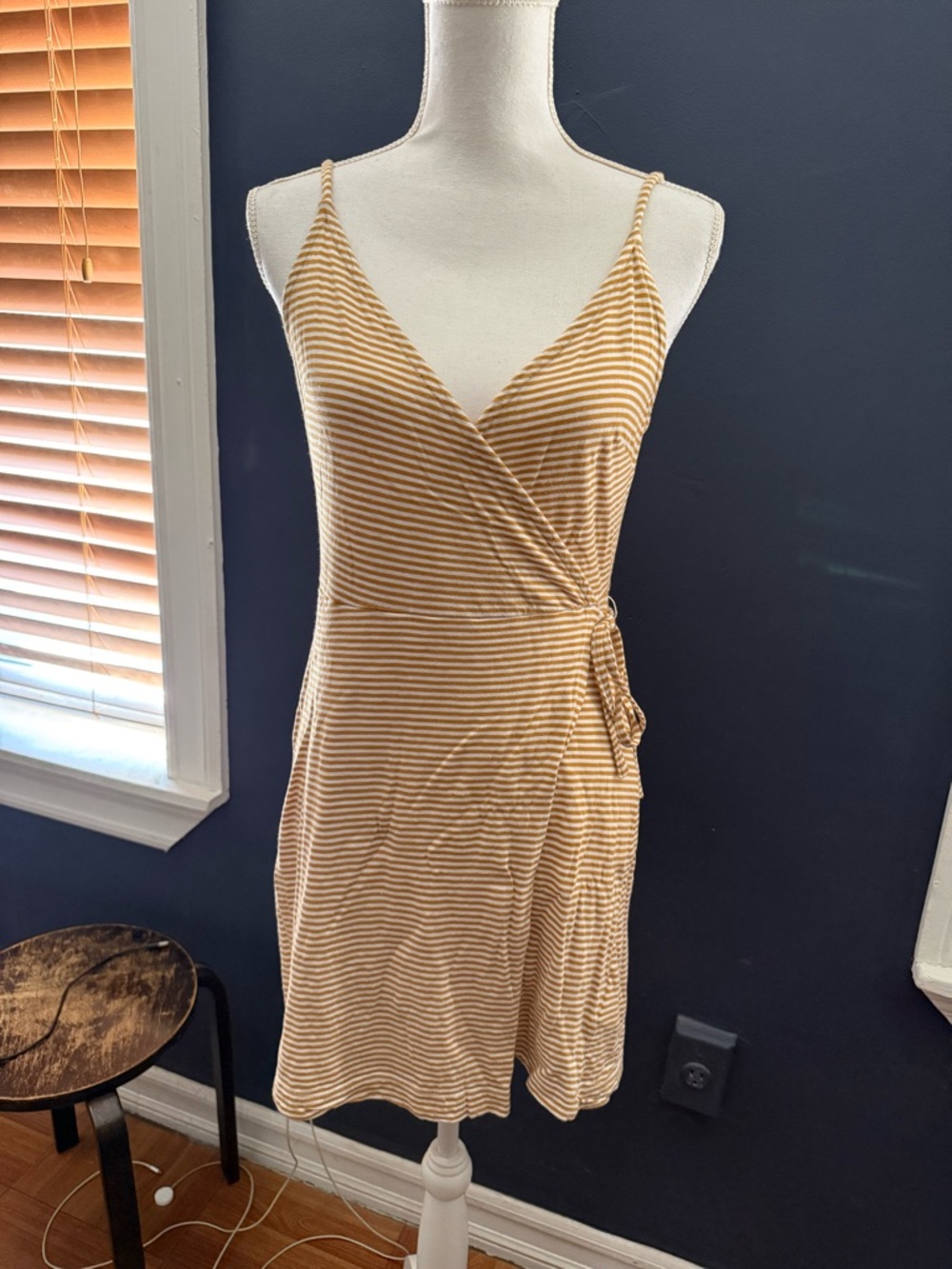 H&M Striped Wrap Mini Dress in Mustard and White